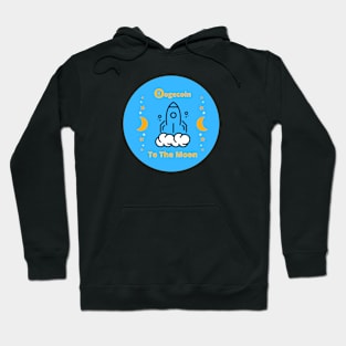 Dogecoin to the Moon and Stars Blue Background Hoodie